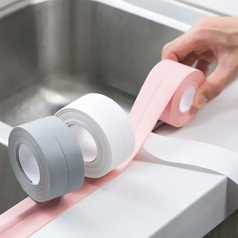 1 Roll of Adhesive PVC Sealing Strip Tape for Bath Toilet Kitchen Caulk Tape Waterproof Wall Sticker White Mold Proof Tapes