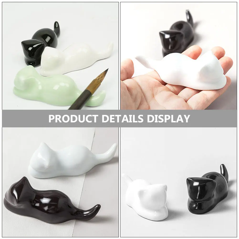 Pen Ink Calligraphy Holder Writing Brush Chinese Painting Halloween Christmas Cat Brush Stand Cat Desk Pen Holder Handcrafted