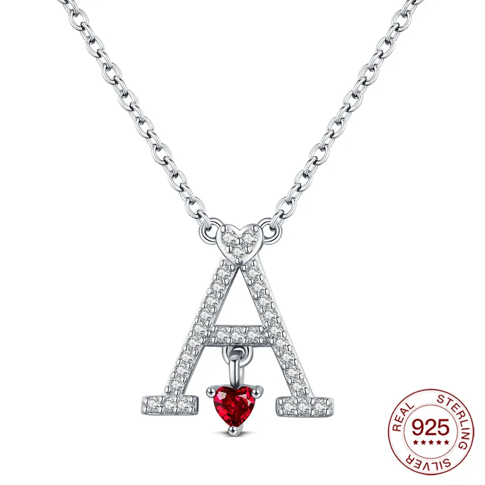 925 Sterling Silver Minimalist Initial A Necklace Red Heart Pendant Necklace Personalized Anniversaries Jewelry Gifts For Women