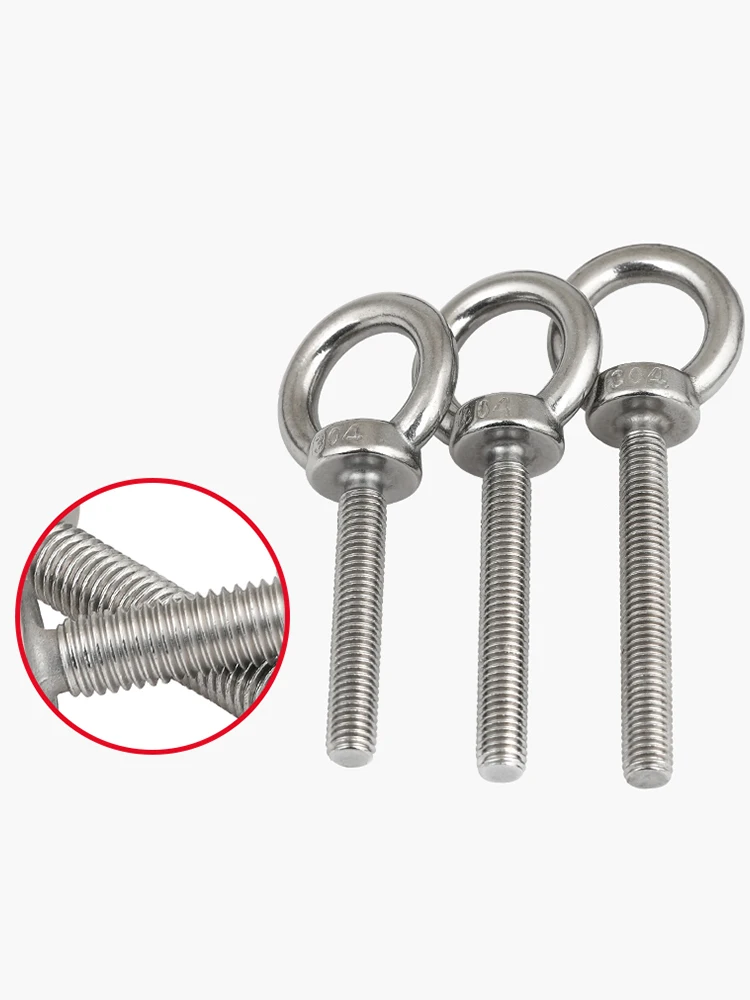 M3 M4 M5 M6 M8 M10-M24 304 Stainless Steel Eye Bolt Lifting Eye Screw Ring Hooking Screw Marine Ring Loop Hole for Cable Rope