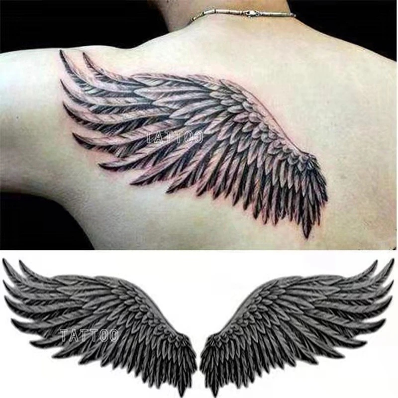 

A Pair of Large Wings Tattoo Stickers on The Chest Back Waterproof Temporary Fake Tattoo Neck Feather Art Tattoos for Men Women