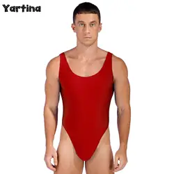 Mens Lingerie Stretch Solid Leotard Jumpsuit One-piece Swimsuits High Cut Bodysuit Swimwear Low Back Swimming Bathing Suits