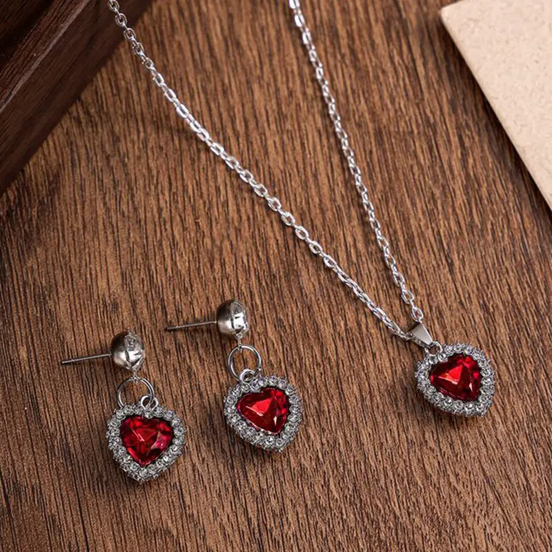 Heart-shaped acrylic diamond pendant necklace earrings set women's bridal luxury jewelry set wholesale cross-border new products