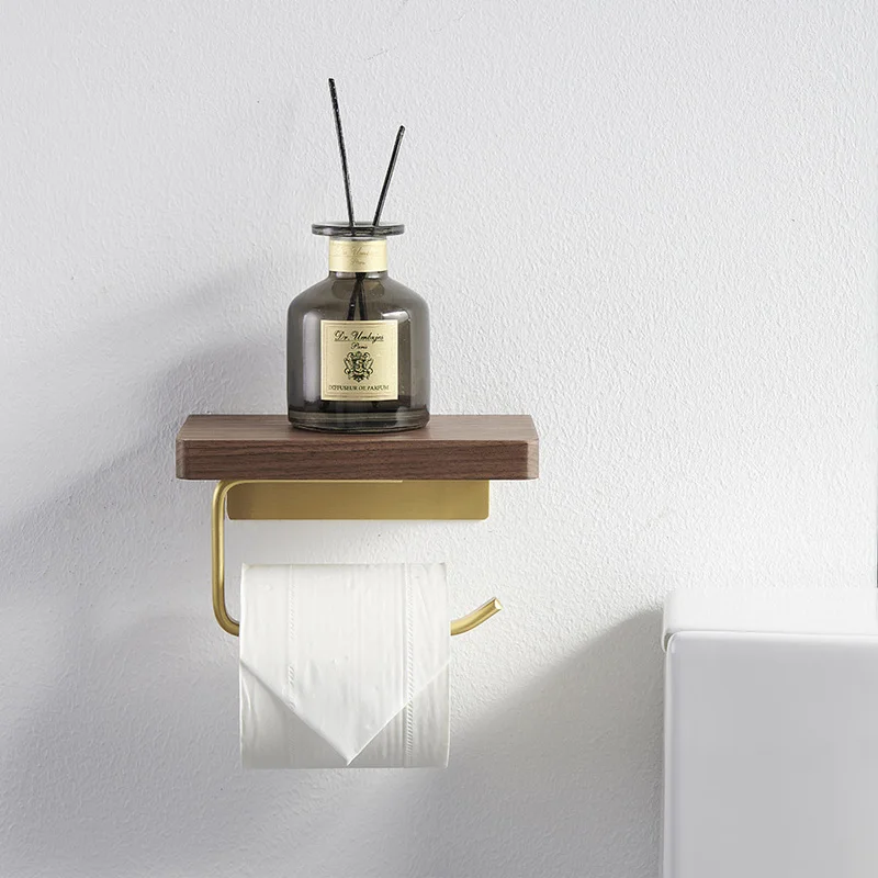 Toilet Roll Holder Brass Wood Napkin Holder Tissue Box Toilet Paper Holders Home Wall-mounted Storage Rack Paper Towel Holder