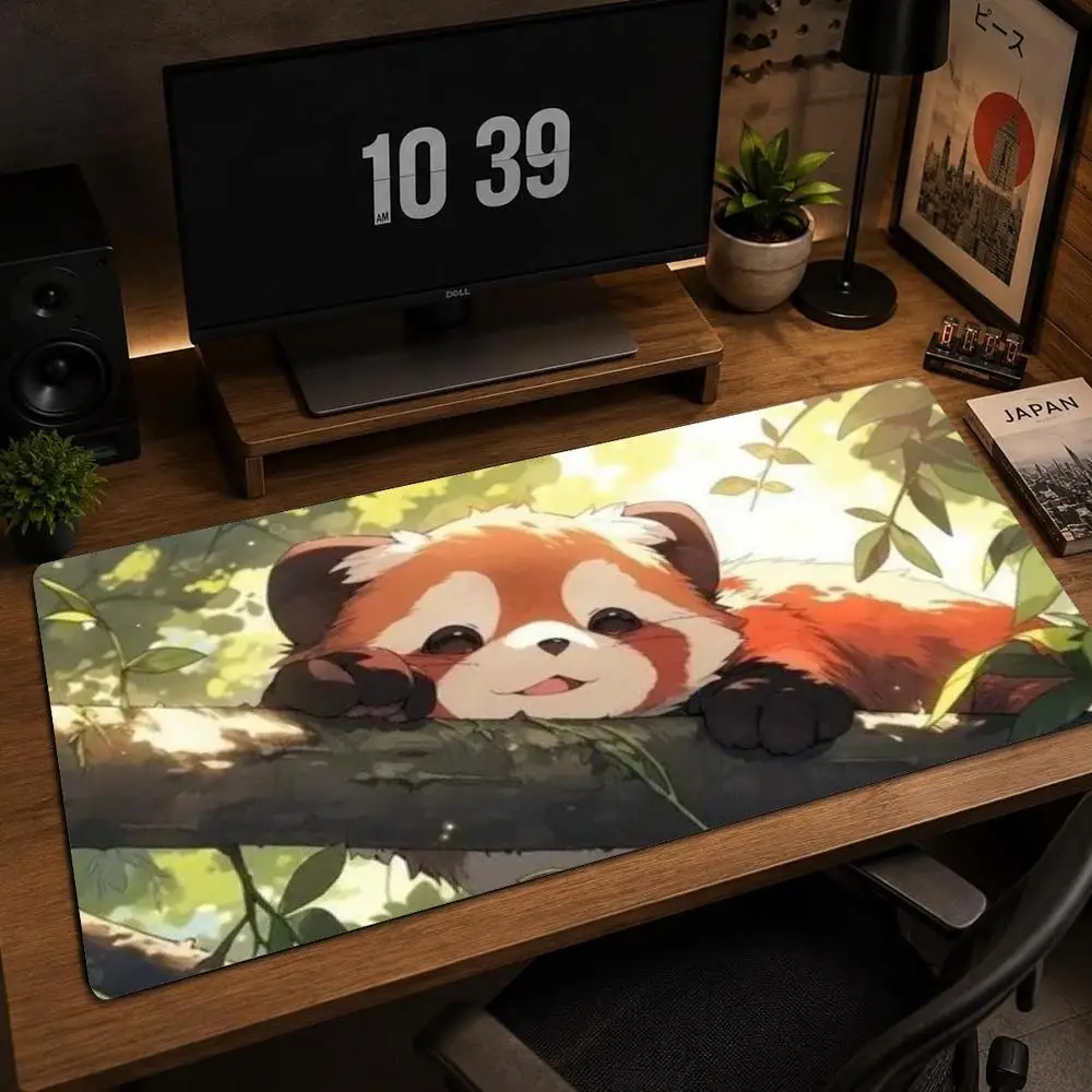 Gaming Mouse Pad Mousepad Gamer Desk Mat Large Keyboard Pad Green Leaf Red Panda Computer Table Surface Accessories Xl Mauspad