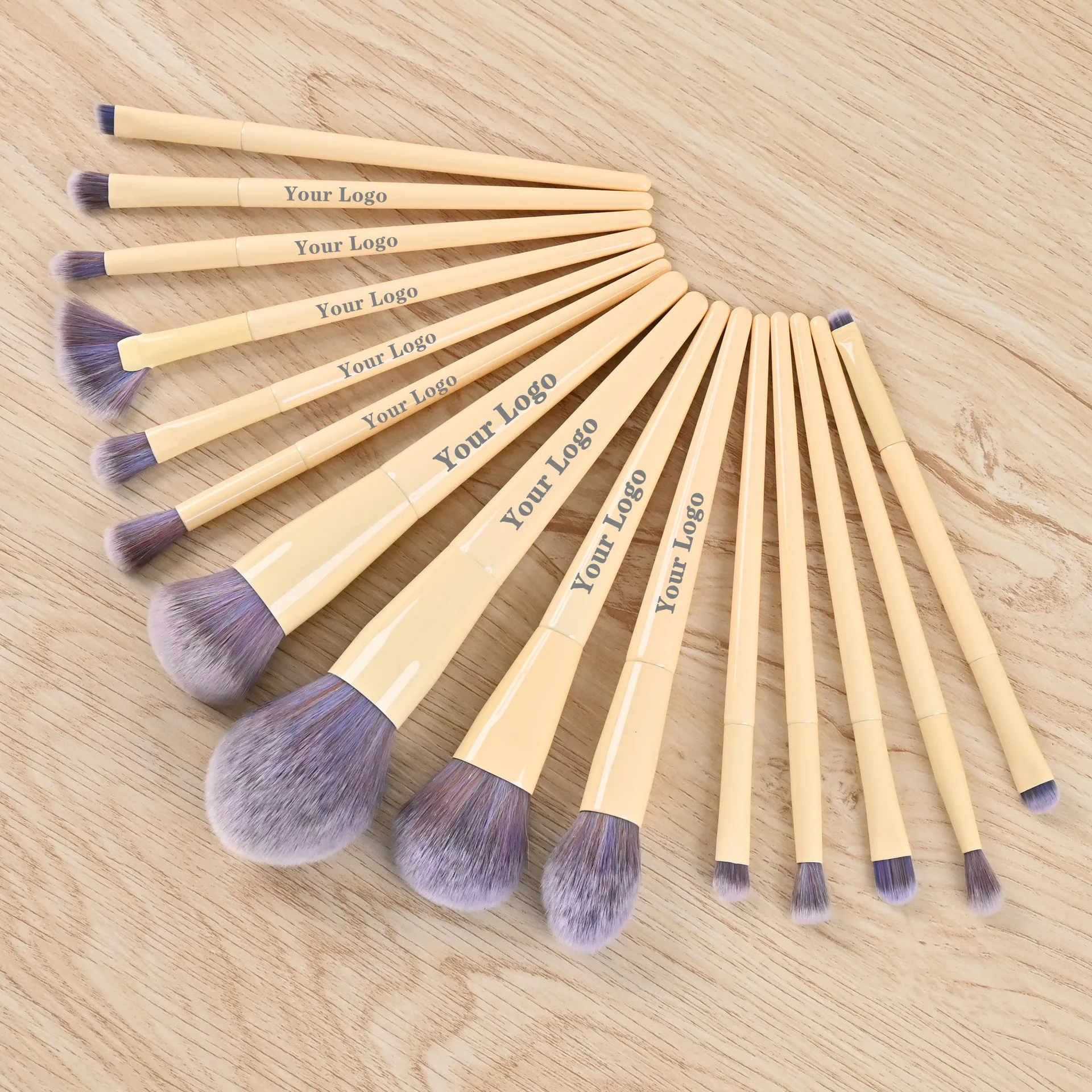Makeup Brushes Vegan High Quality Wholesale Luxury Brush Set 15pcs Make up Brush Kit Custom Logo Light Yellow 5sets