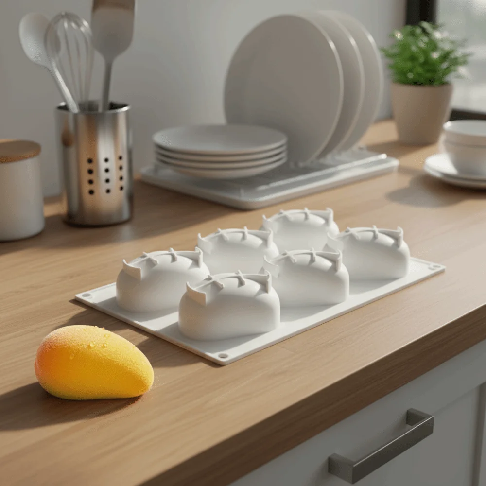 6 Cavity Mango Shaped Cake Mold Non-stick Reusable Realistic Fruit Baking Mold Flexible 3D Mousse Cake Molds