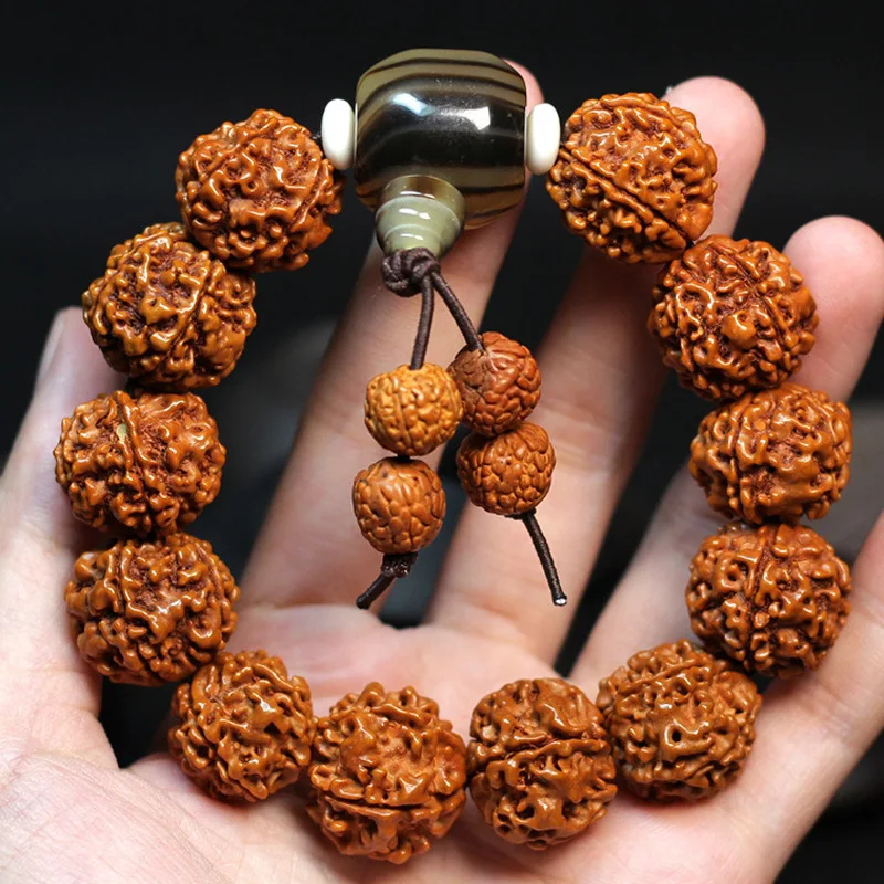 Pulseras de Rudraksha de cinco pétalos de Nepal, cuentas naturales de Bodhisattva, joyería de cuentas budistas y literarias con diseño geométrico, regalo.