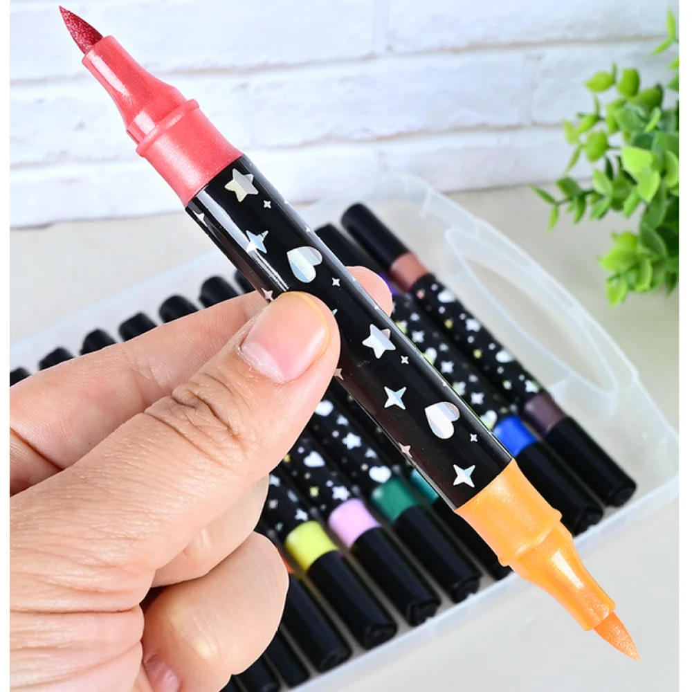Pearlescent Glitter Markers Dual Color Paint Pens Flexible Soft Tip Brush For Creative Drawing Hand Lettering School Supplies