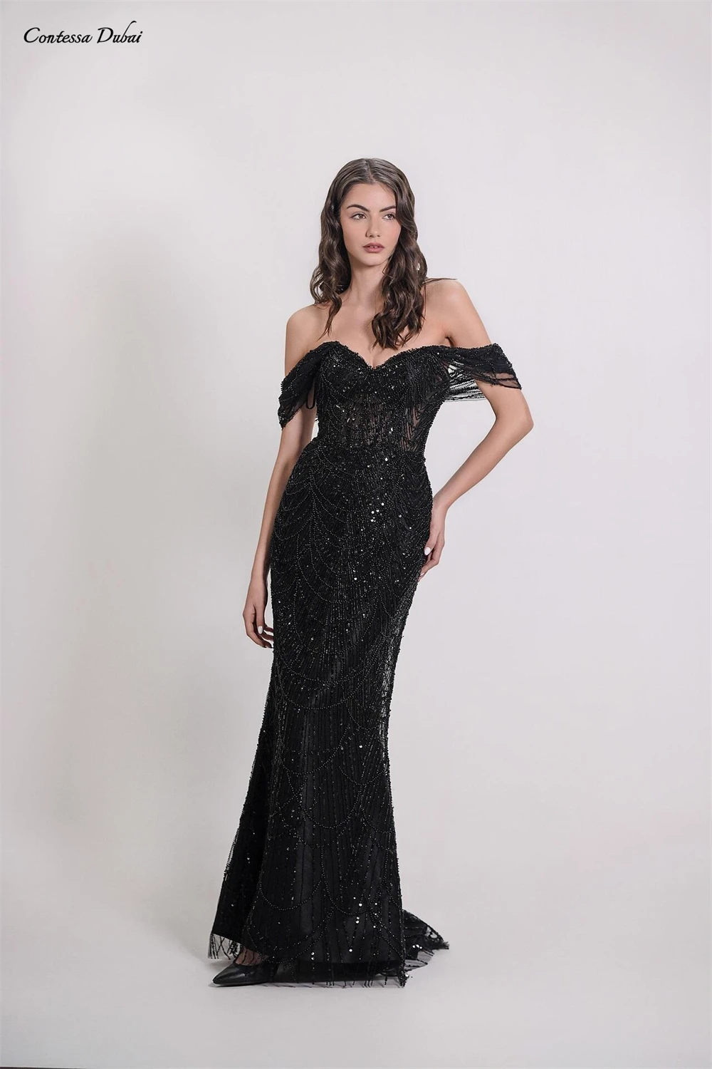 

Вечернее платье Contessa Custom: элегантное, с пайетками, сетчатое, с вырезом «сердечко», с открытыми плечами, фасон «русалка», в пол, для вечеринок и выпускных, платье подружки невесты