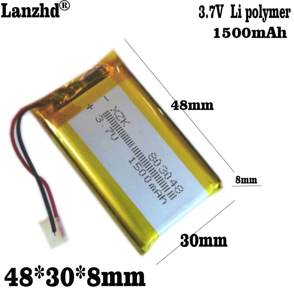 1-12pcs 803048 Li Polymer 3.7V 1500mAh Li-po li ion Battery For Audio hand warmer treasure LED lamp beauty instrument 083048