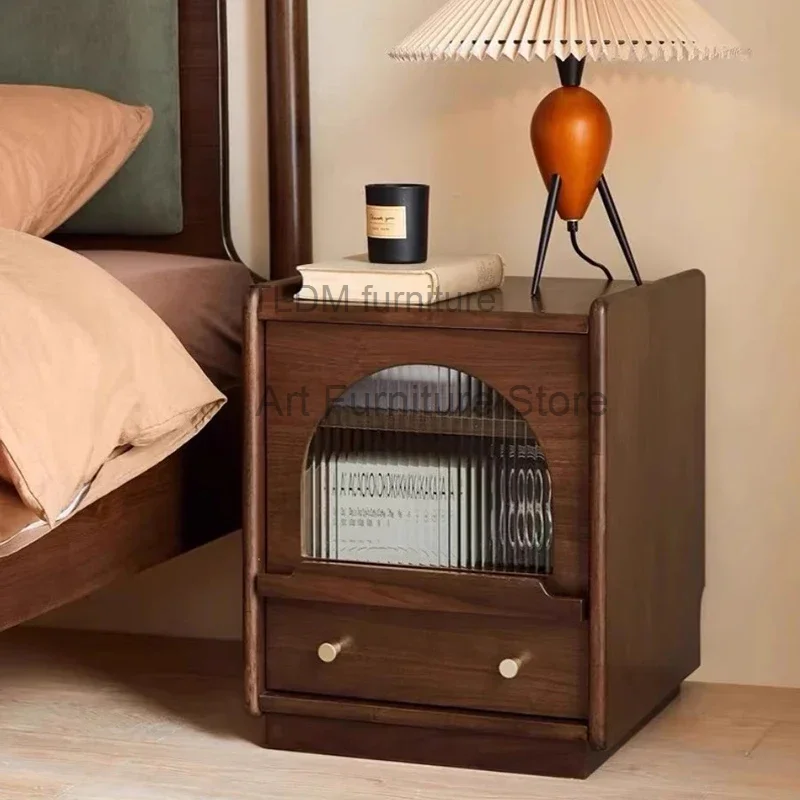 

Luxury Log Nightstand Japanese Walnut Bedroom Storage Simple Drawer Extra Narrow Sideboards Mesa De Noche Home Furniture WKNS