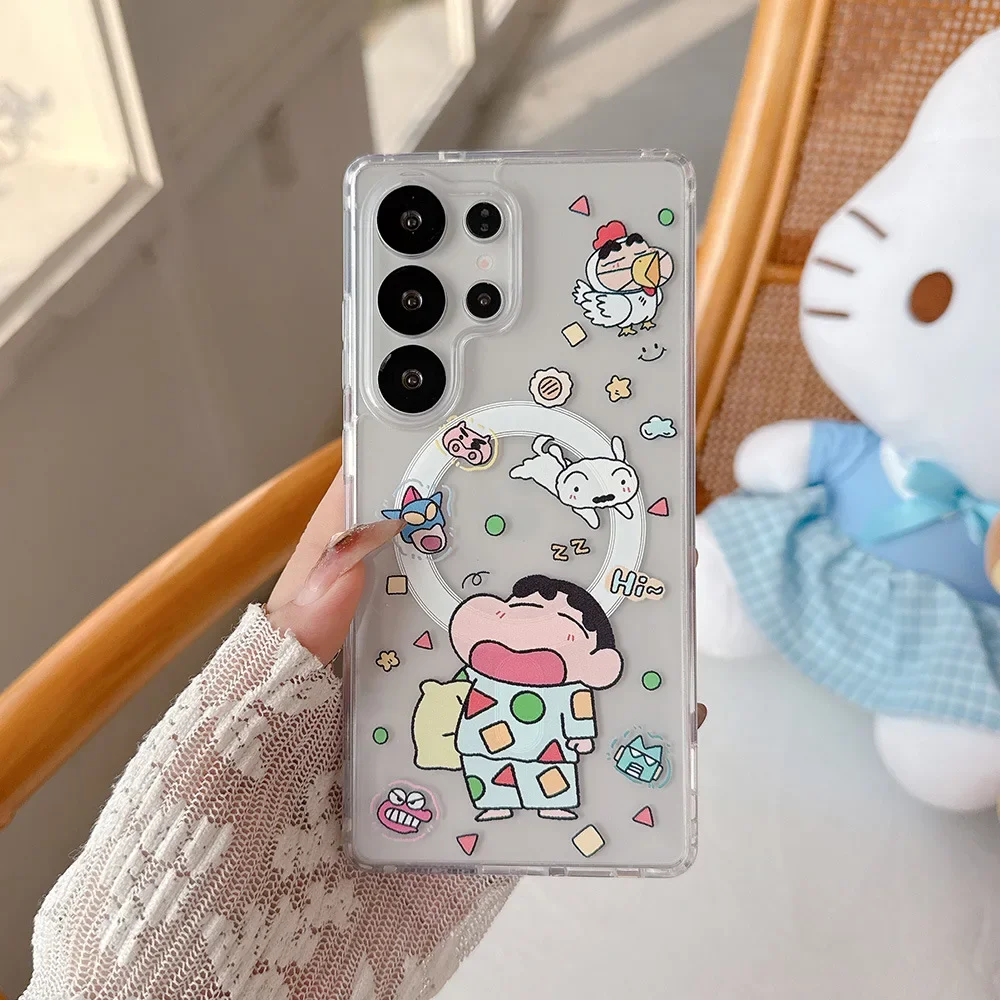 Japan Anime Crayon Shin-chan Magnetic Magsafe Wireless Charge Phone Case For Samsung Galaxy S26 25 24 23 Ultra Puls Hard Cover