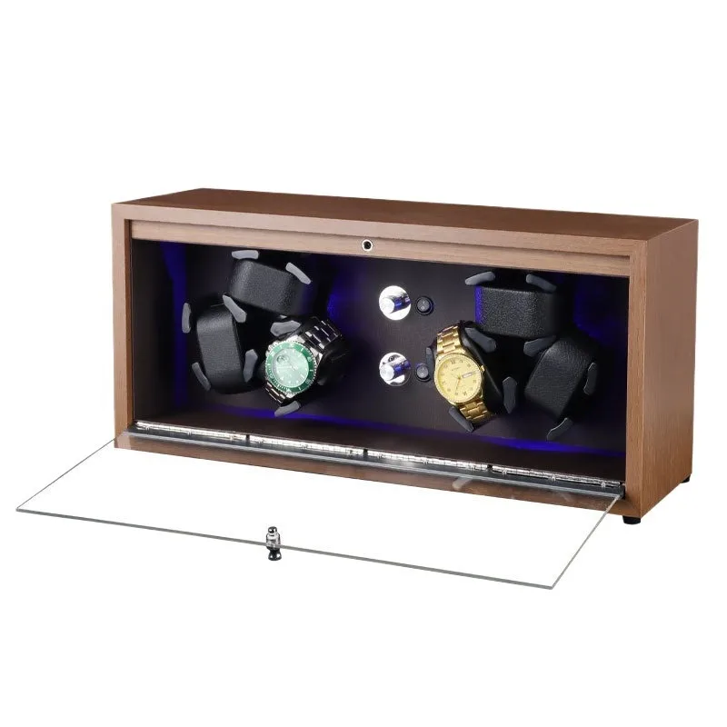 Wooden Watch Winders Silent Antimagnetic Automatic Watch Winder Luxury Transparent Acrylic Watches Winders LED Lamp Watches Box