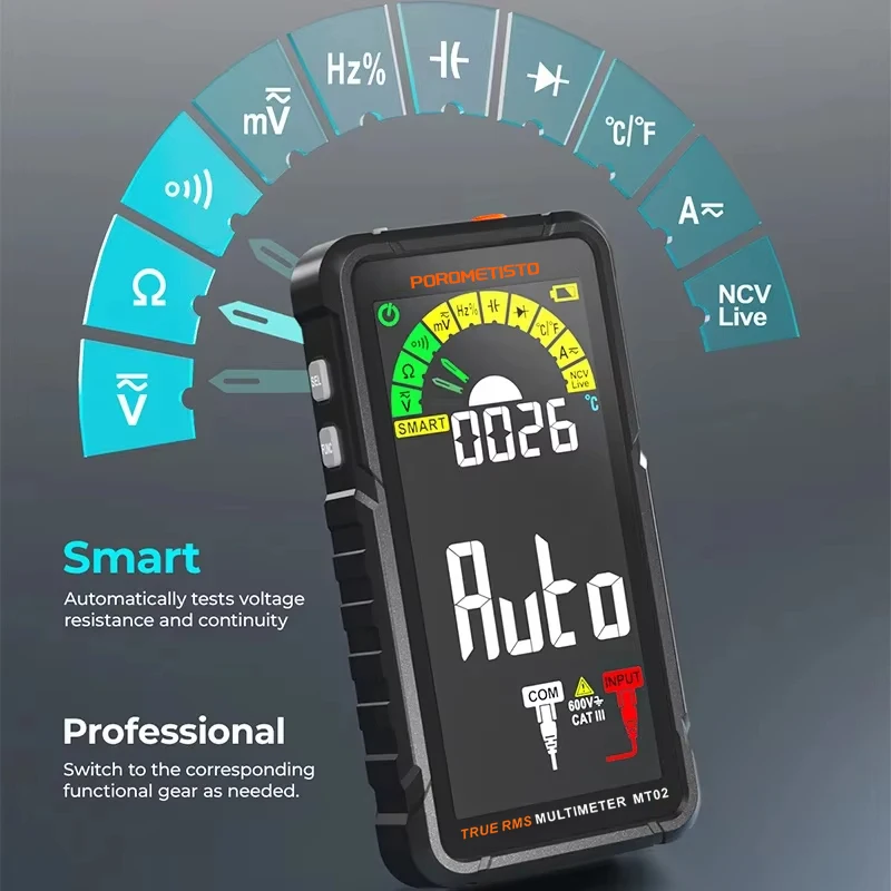 Mt02-スマート充電式マルチメータ,true rms,600v,10a,デジタルマルチメーター,ac,dc,電流電圧,オーム,hz,液滴ncvテスター