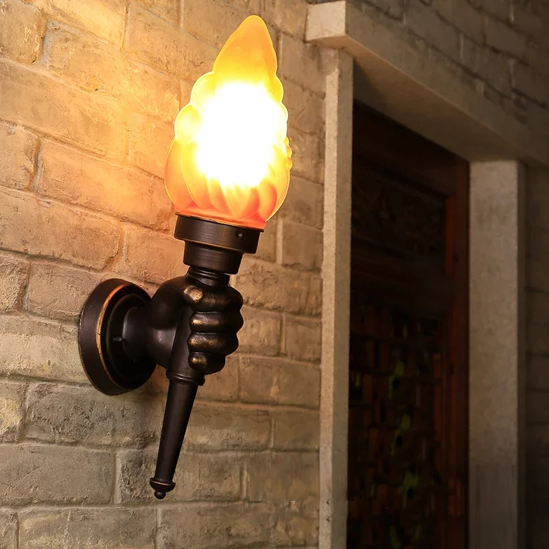 Novelty Torch shape antique iron Wall Lamp Cafe LED glass Wall Light Stair Corridor Bedroom Bathroom Bar home lighting fixture