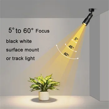 Ayarlanabilir 5'li °   6 °   8 °   10 °   Dar Işın Açılı Siyah Beyaz LED Odaklı Tavan Spot Işıkları, Yakınlaştırmalı 3W 7W 12W Yakınlaştırmalı Yakınlaştırılabilir Ray Işıkları