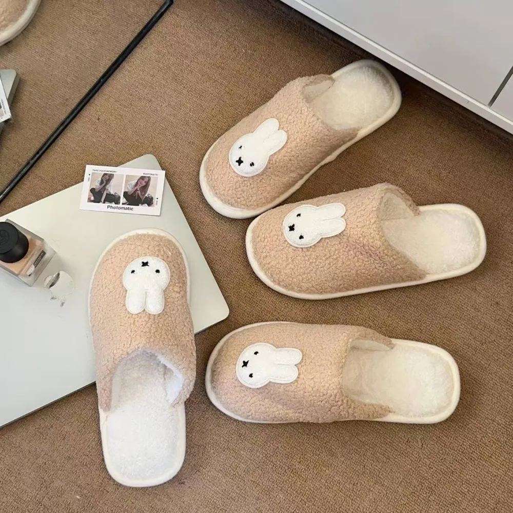 

Cartoon Miffy Rabbit Plush Slippers Home Indoor Cotton Slippers Autumn and Winter Warm and Cute Couple Style Cotton Slippers