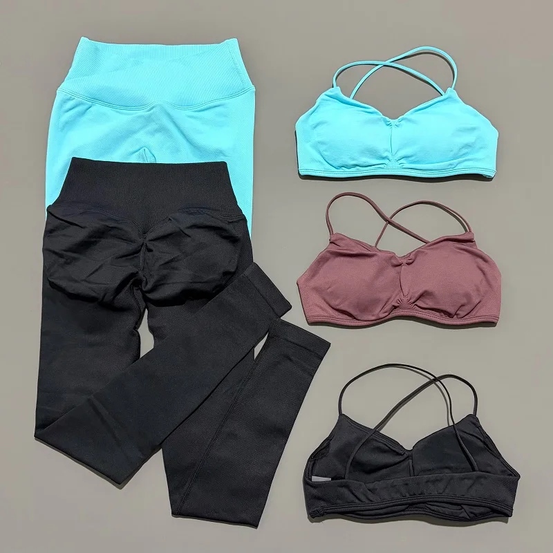 

2 Piece Vision Sports Set Summer New Yoga Clothes Women Tracksuit Athletic Cross Backless Yoga Top Leggings Pilates Fitness Set