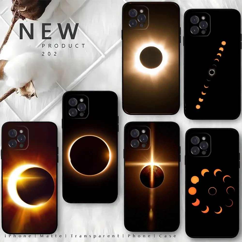 Funda de teléfono con Eclipse Solar Total de fenómeno Natural para iPhone15,14,13,12 Mini 11 Pro XR,X,XS,MAX 8 Plus, funda de silicona negra suave