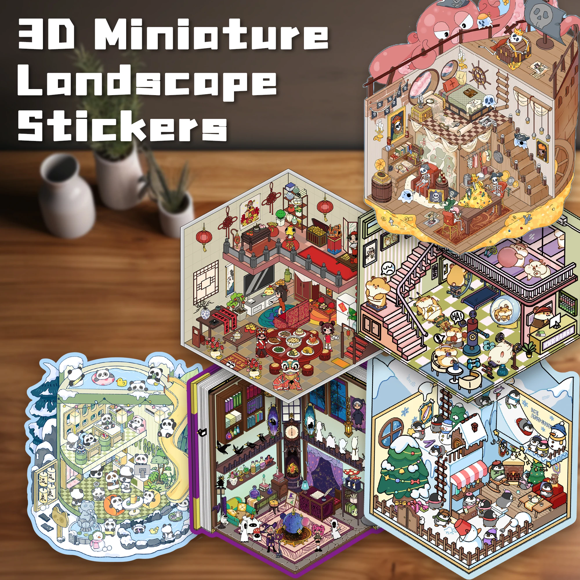 

3D Cute Landscape Stickers for Miniature Scenes multiple themes DIY transparent stickers for New Year gift Back to school