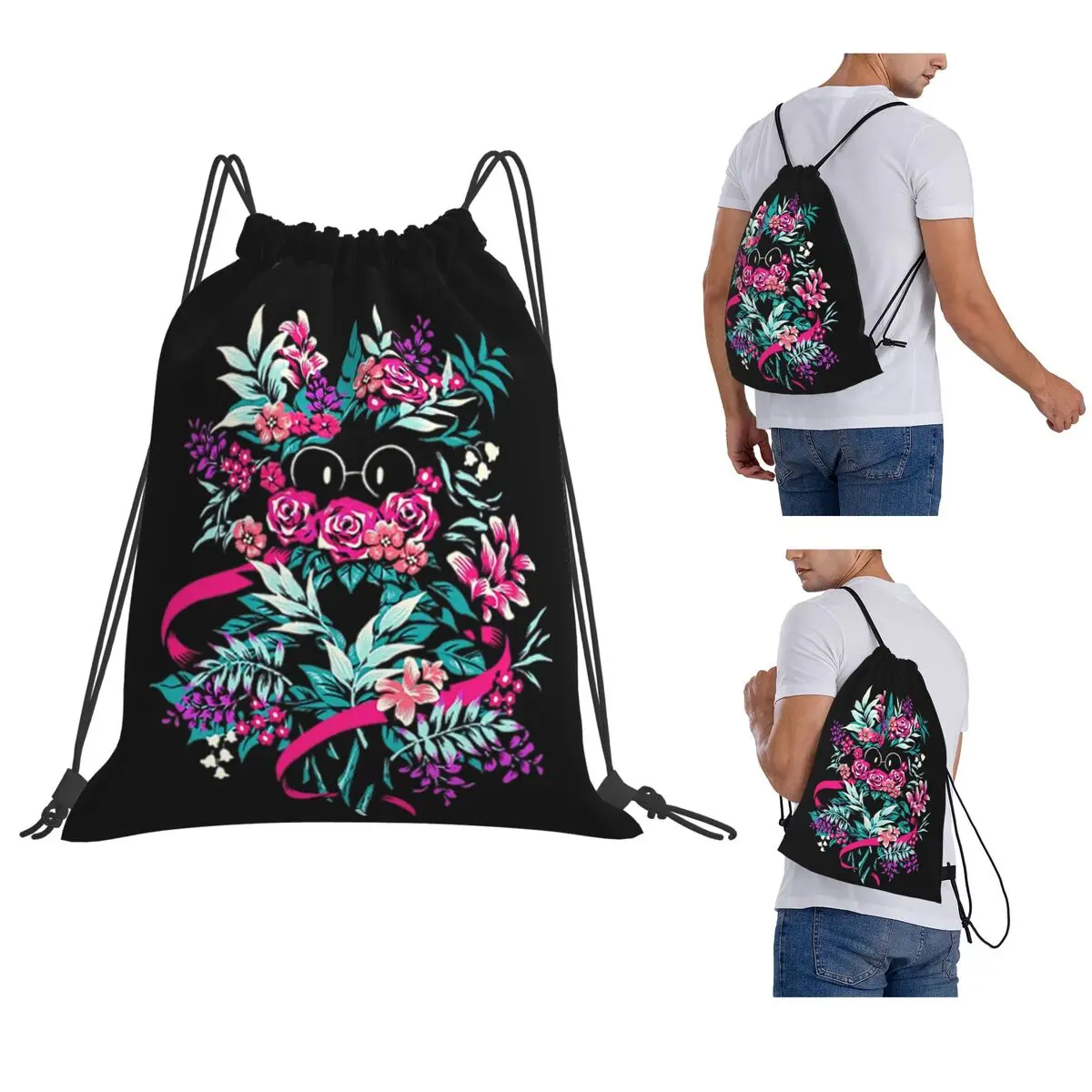 Deltarune Spamton Merch Ralsei Floral Backpacks Portable Drawstring Bags Sports Bag Book Bags for Travel Students