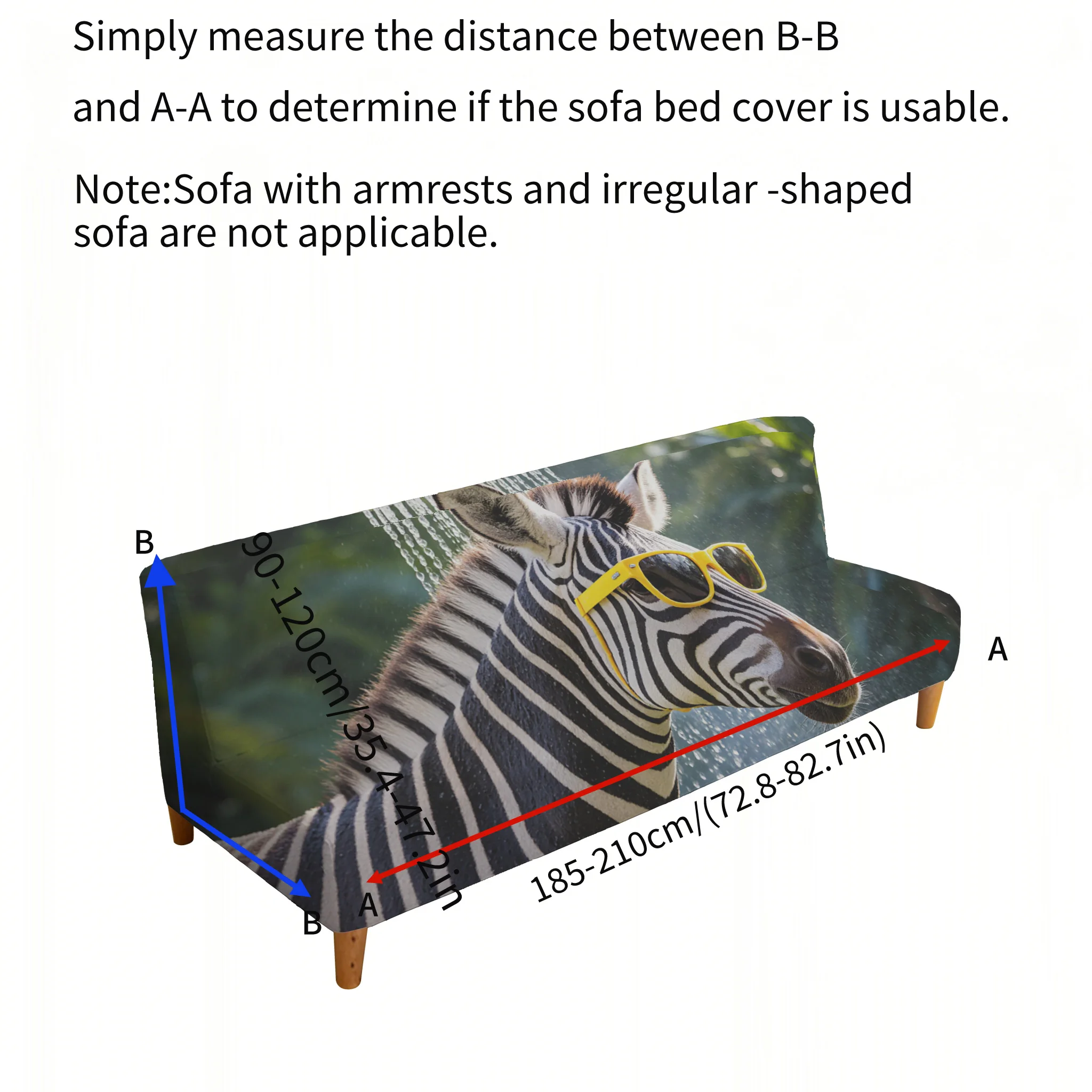 Glasses zebra printing elastic sofa bed cover, living room sofa bed cover, dustproof machine washable sofa bed cover