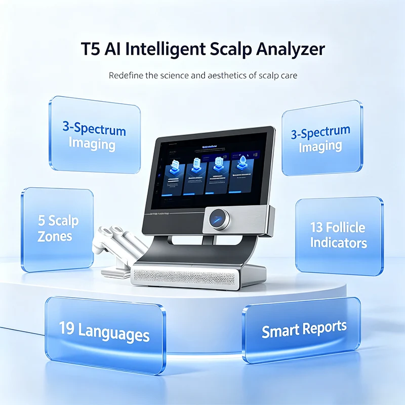 Newly T5 AI Scalp Imager 5 Detection Models With 2 Handles Rapid Comprehensive Single Item Moisture Real Time 19 Languages