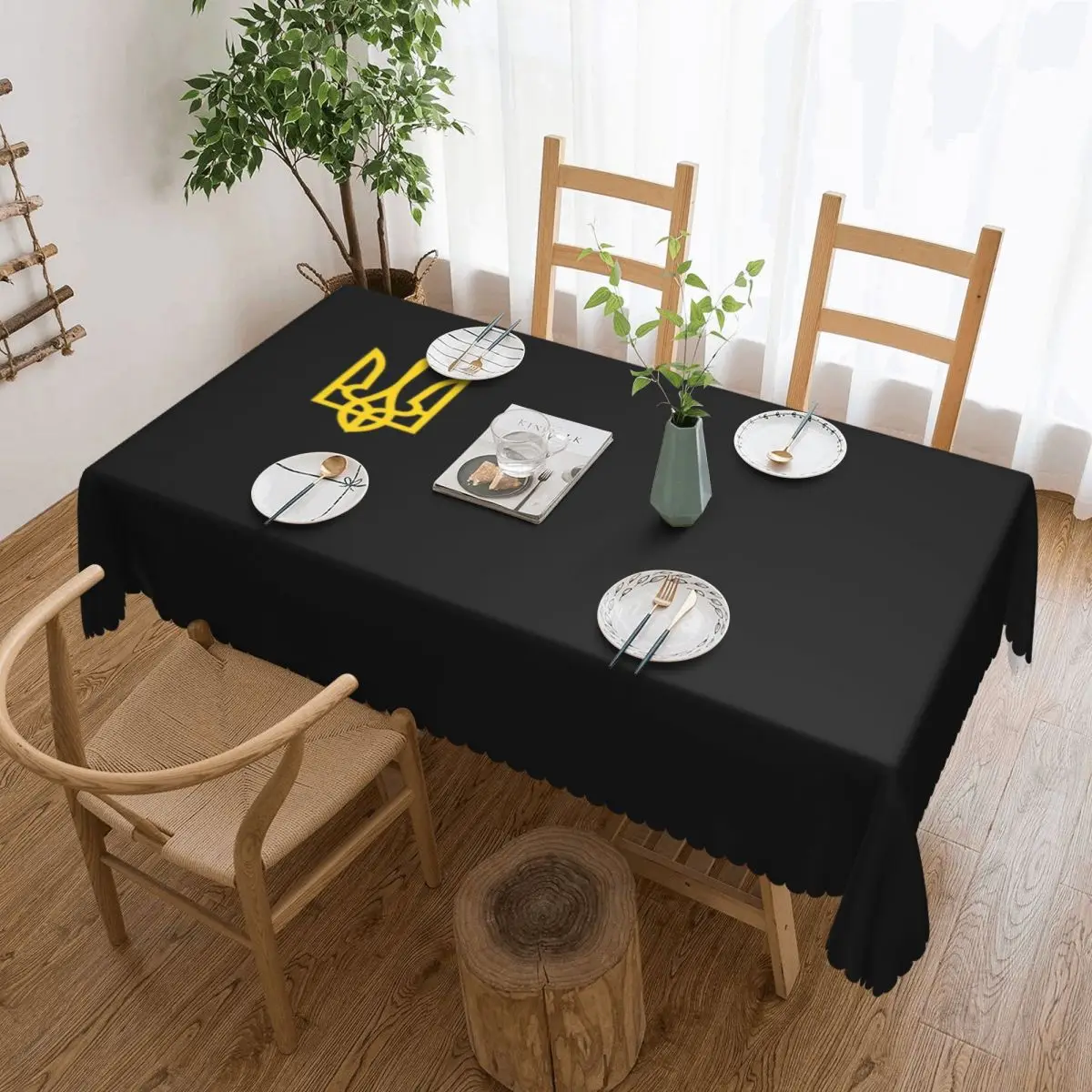 Custom Rectangular Ukrainian Trident Tablecloth Fit 45