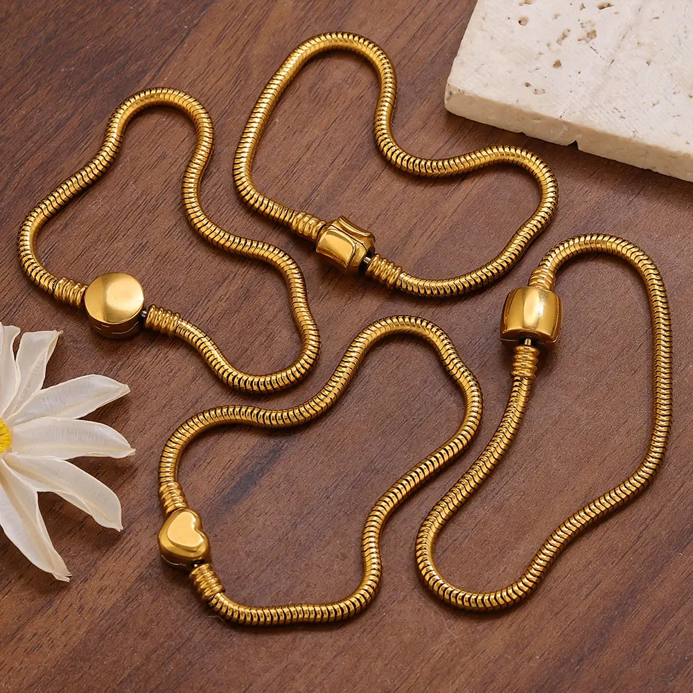 Stainless Steel Fine Bracelet for Women PVD Gold Bracelet Heart Clasp Snake Chain Bracelets Jewelry Making Supplies Inoxidable