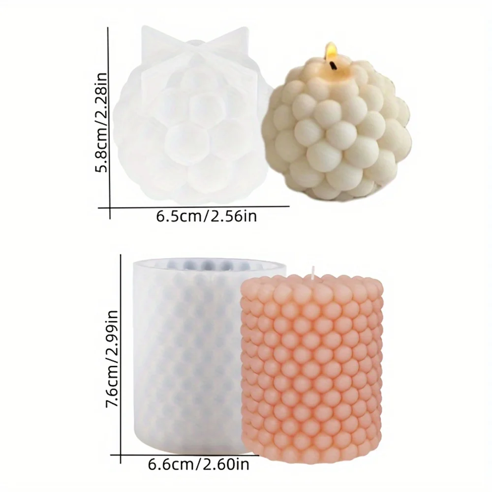 2PCS 3D Bubble Candle Mold, Spherical Resin Candle Mold, Cylindrical Candle Making Silicone Mold, Silicone Gypsum Mold