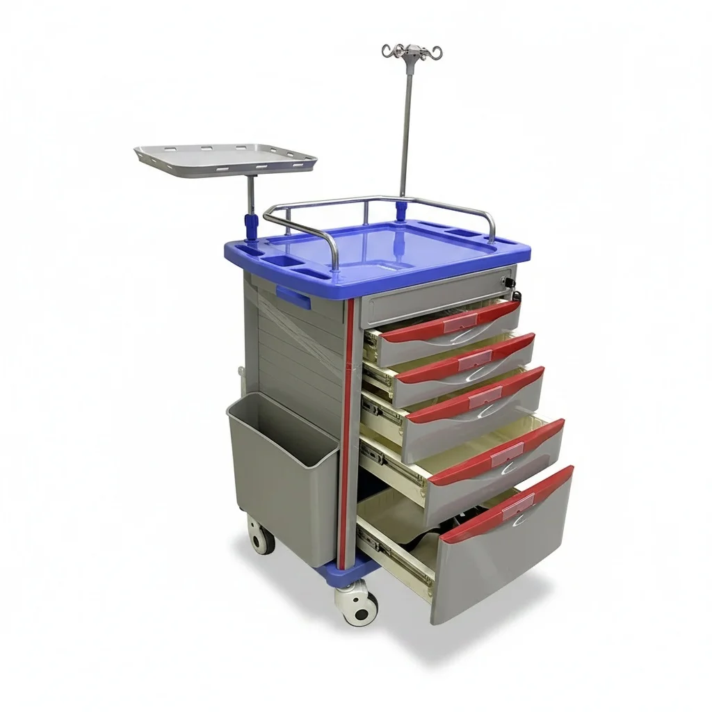 

Medical Trolley ABS Plastic Nursing Cart with 5 Drawers, Treatment Dressing Trolley for Hospital Medicine Delivery