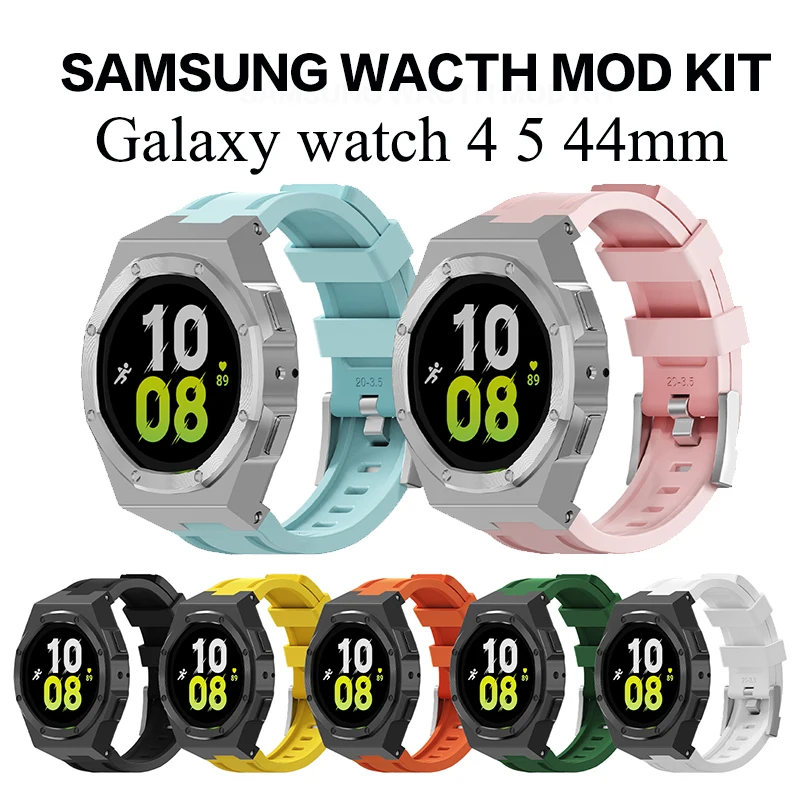 Modification Kit Case For Samsung Galaxy Watch 5Pro 45mm Rubber Bracelet Correa For Samsung Galaxy Watch 6 5 4 44mm DIY Mod Kit