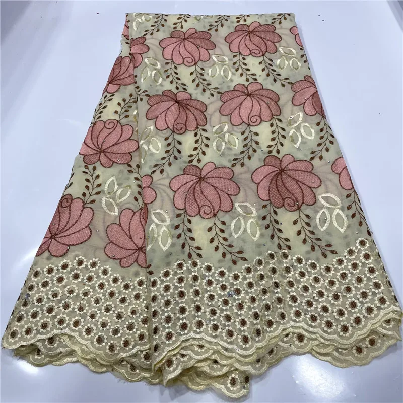 

2023 New Design High Quality African Nigerian Cotton Diy Lace Fabric With Stones Embroidery Party Dress For Sewing Women 2810