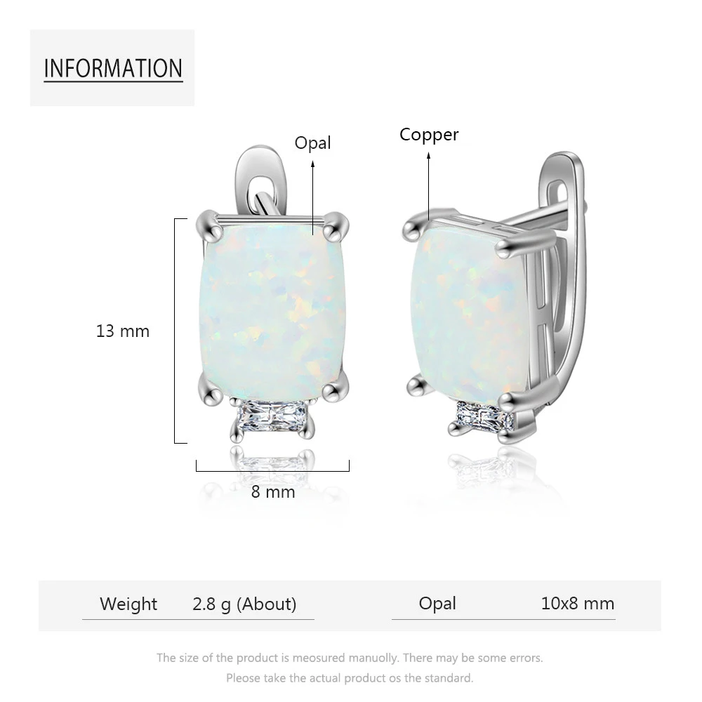 Luxury Hoop Earrings for Women Rectangular White Opal Earrings with Zircon Jewelry (Lam Hub Fong)