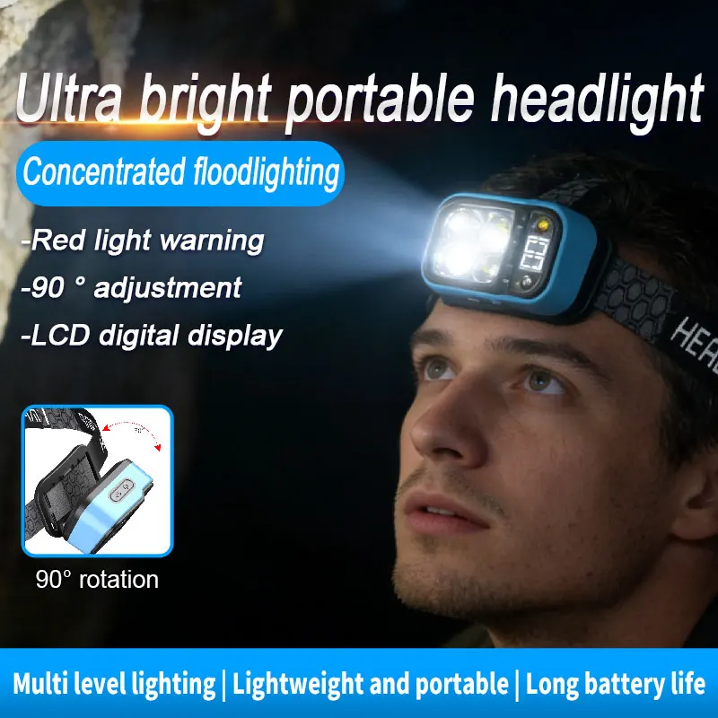 Lightweight Fishing LED Headlamp USB Rechargeable Headlight Support White/Warm Yellow/Red Three Light Colors portable Lamp