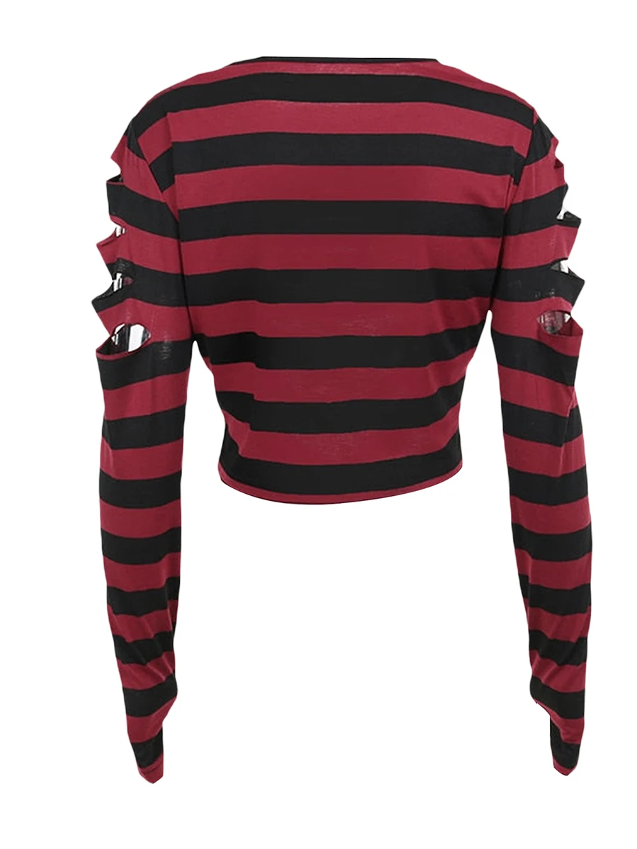 Women Oversized Ripped Sweater Dress Gothic Long Sleeve Round Neck Striped Print Loose Tunic Halloween Costume