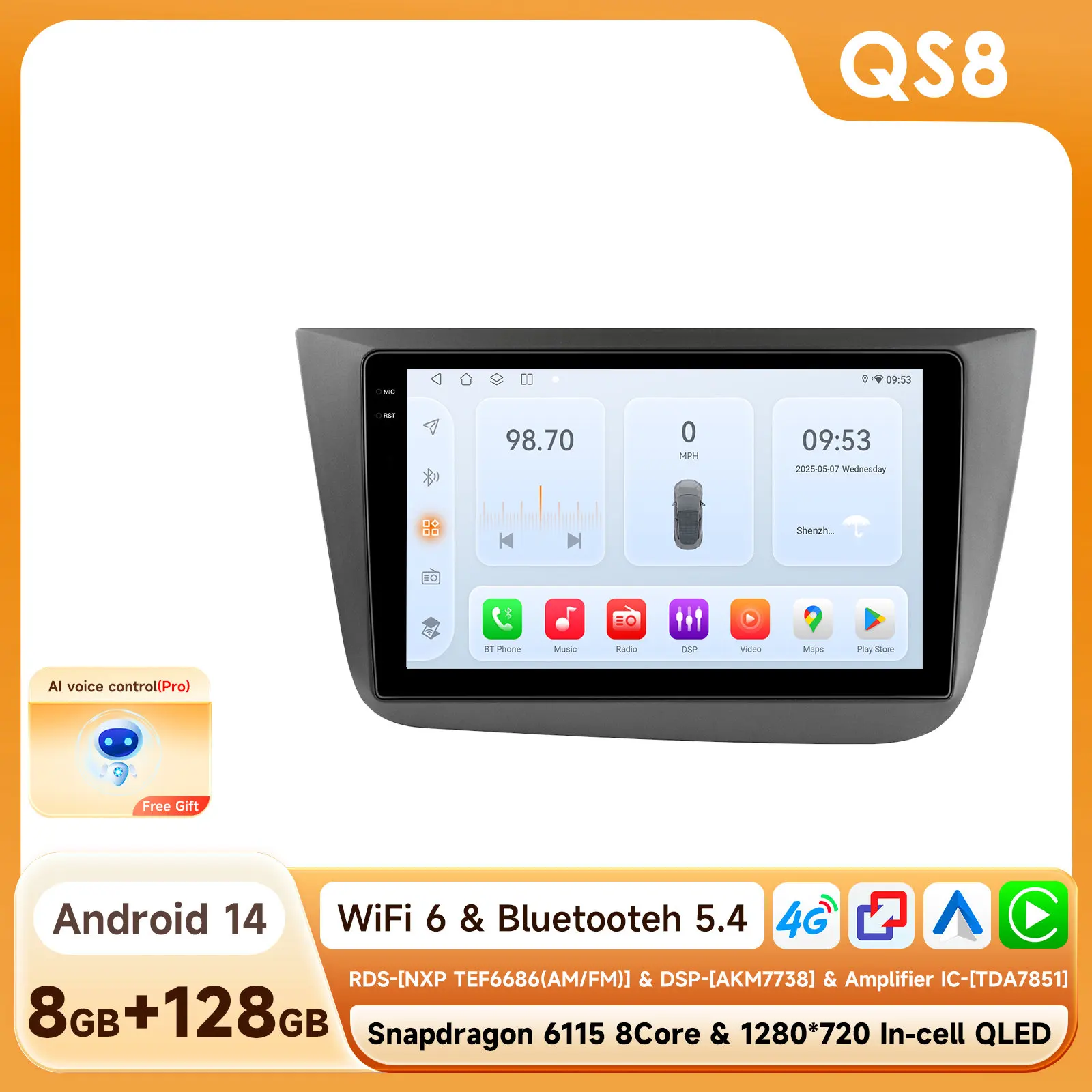9 ''7862 Intelligent Scherm 2din Android Auto Radio Multimedia Video Speler Voor Stoel Altea Voor Toledo Gps Nav Carplay Auto 4G Rds