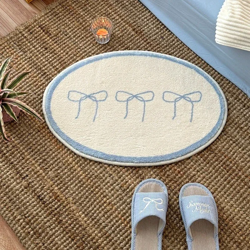 Bedroom Carpet Soft Fluffy Faux Cashmere Rug Korean Style Trendy Bow Rug Bedside Mat Home Decor Mats for Living Room Bedroom