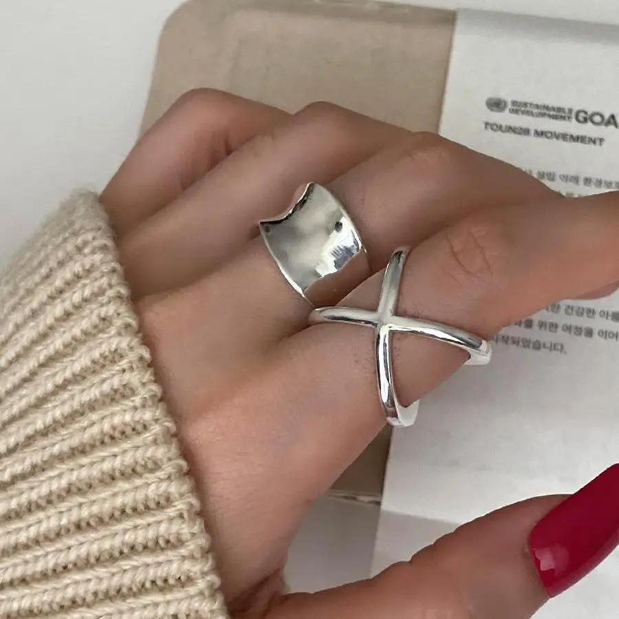 BFCLUB-Bague en argent faite à la main pour femme, bijoux, croix, doigt, ouvert, vintage, allergie, fête, cadeau d'anniversaire