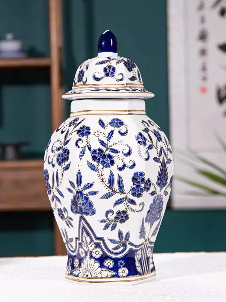 

New Chinese style hexagonal general jar ceramic vase for hydroponic living room entrance decoration, TV cabinet decoration, hexa