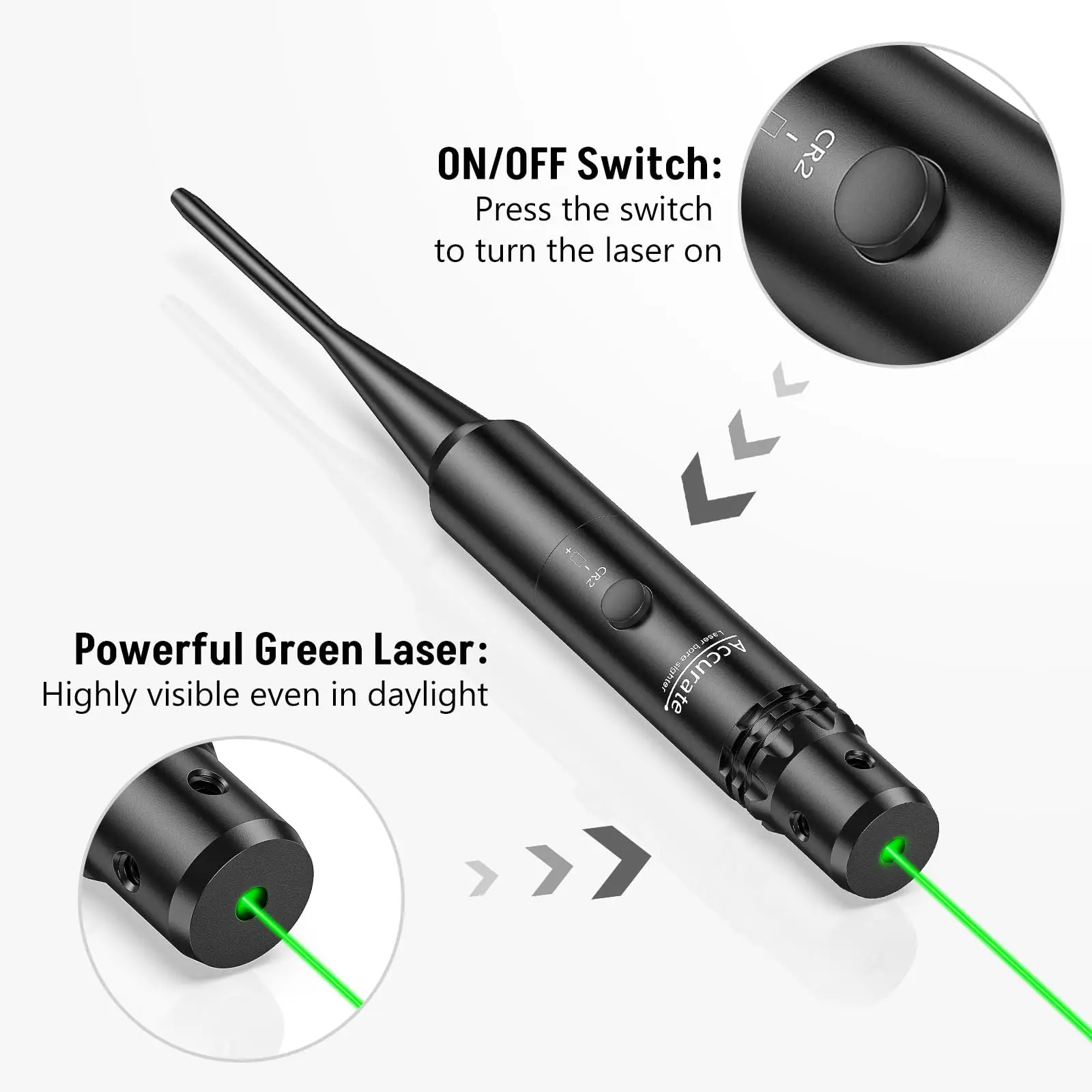 Laser Bore Sight Kit with Button Switch Professional Red/Green Sighter with 32 Adapters for 0.17 to 12GA Calibers Equipment