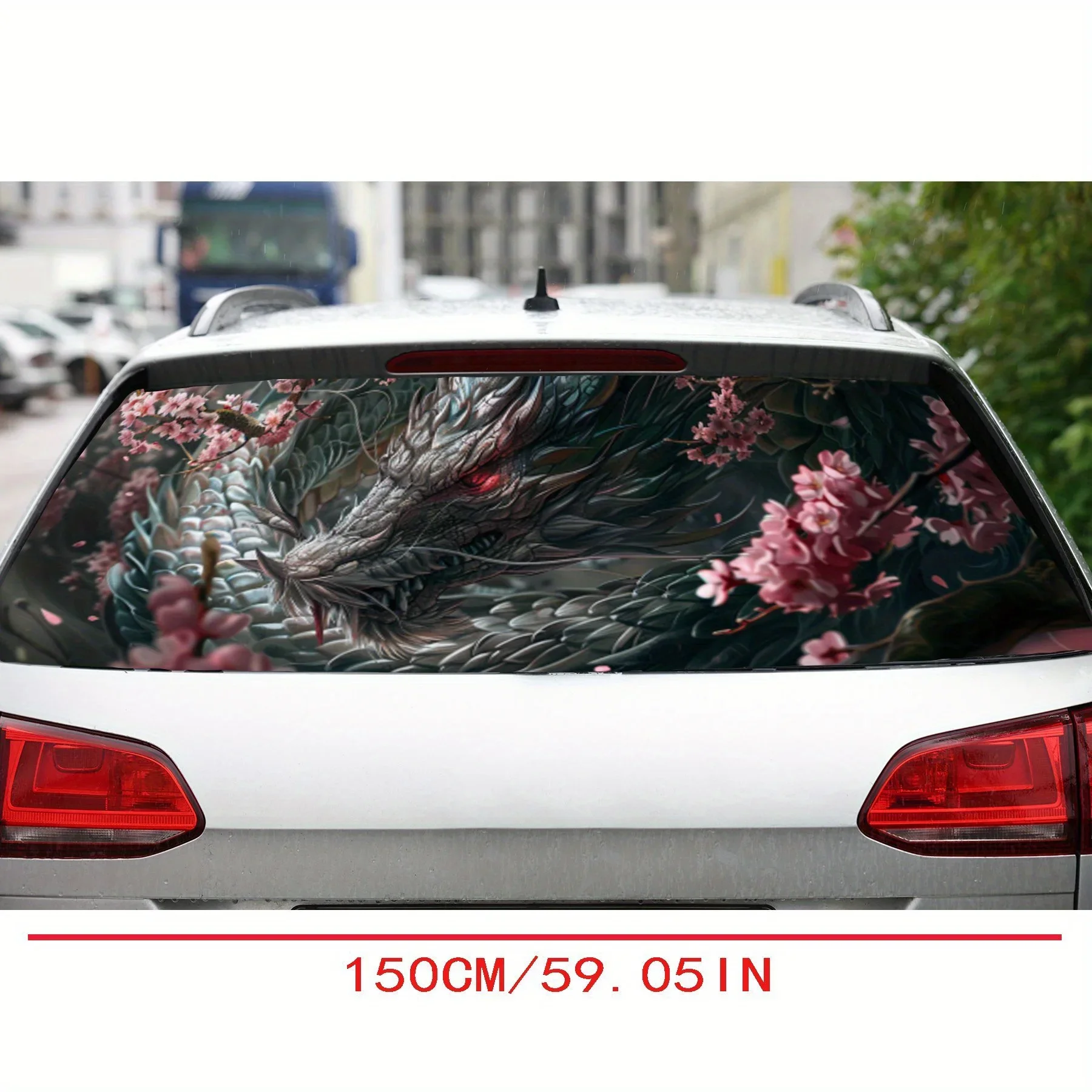 Cherry Blossom and Dragon Dance PVC Perforated Car Vinyl Wraps, Privacy Enhancing Design for Rear Window, Car Rear Windshield St