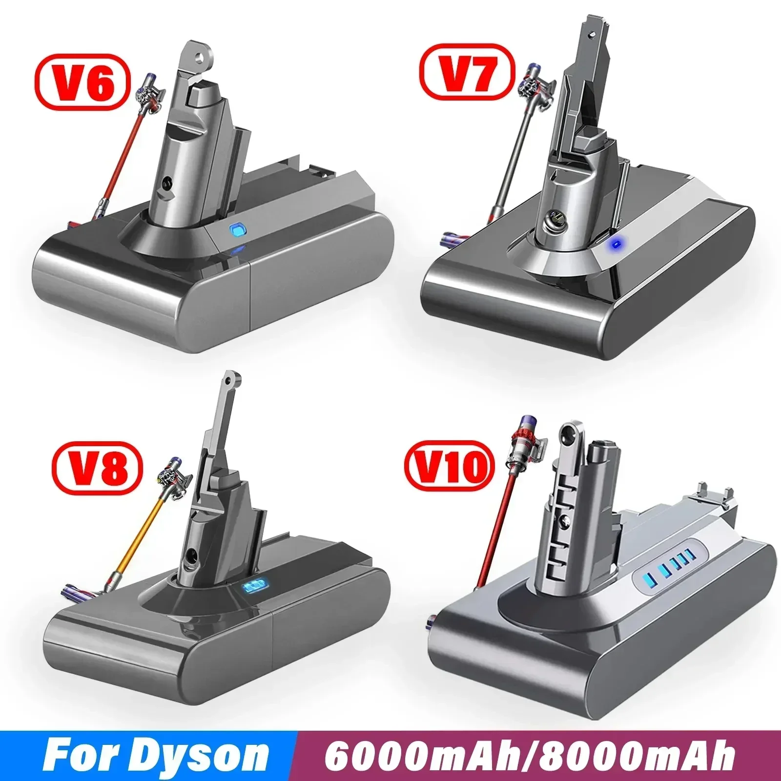 6000mAh adapté pour Dyson V6 V7 V8 V10 V11 DC31A DC34B série batterie SV03 DC62 SV10 SV11 SV12 SV14 SV15 batterie pour aspirateur