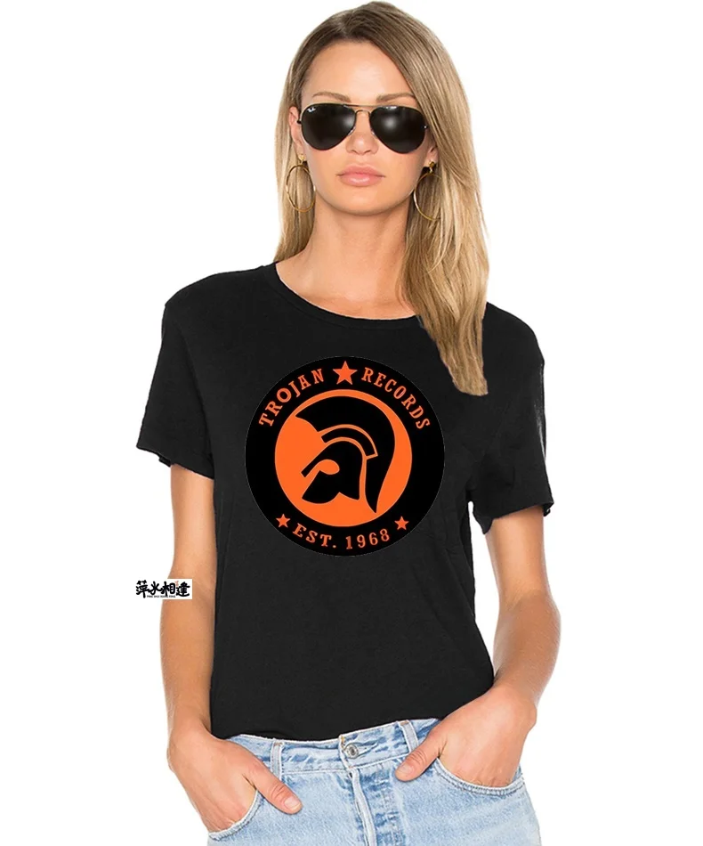 New Best TROJAN RECORDS SKAD Logo Music Men's Black T-Shirt High Collar Super Slim Fit Long Sleeve Youth Fashion Summer 2015