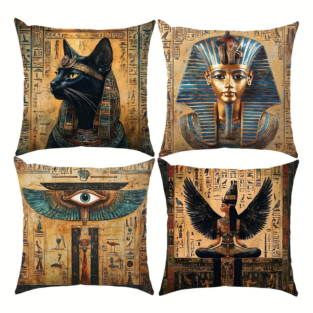 Creative home decoration pillowcase ancient Egyptian mysterious totem!Black Cat & Pharaoh & Eye of Horus Pillowcase