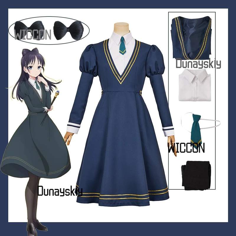 Nezumori Sang Witch Watch Косплей Платье парик Miyao Neiro BlueGrey Аниме Костюм Рубашка Галстук-бабочка Чулки Хэллоуин/Выпускной