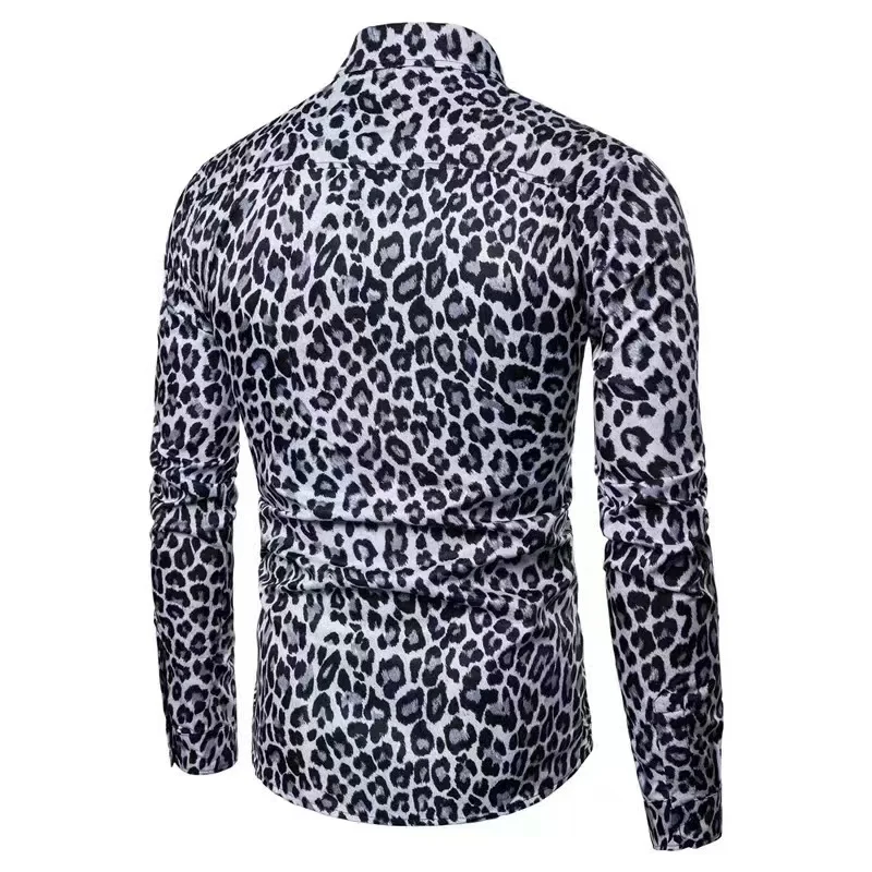 Fashion Luxury Leopard Print Men\'s Shirt Single Breasted Shirt Casual Camouflage Turbulence Print Long Sleeve Men\'s Hawaiian Top