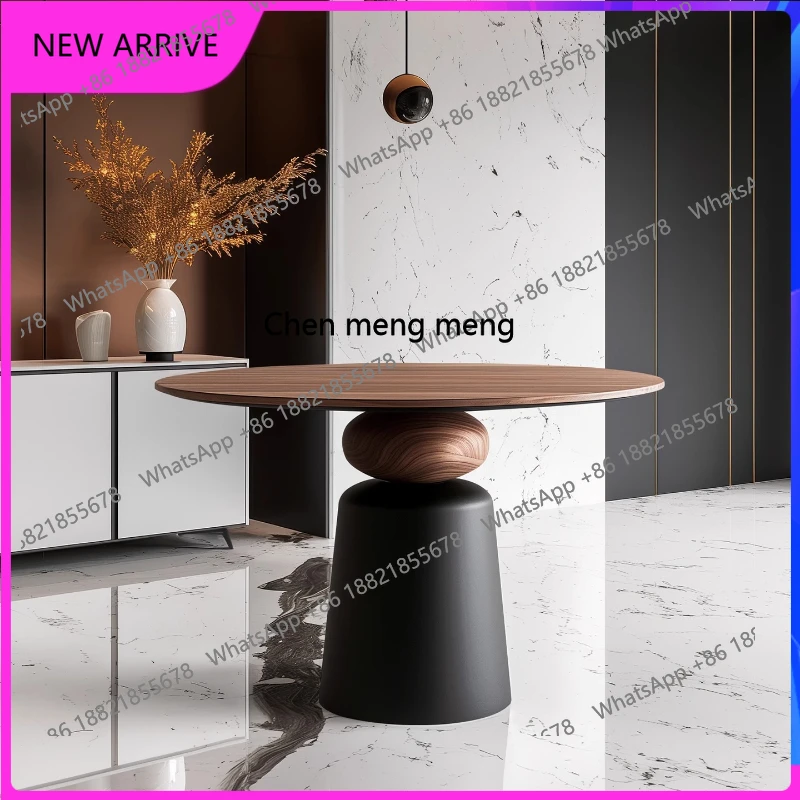 

Italian minimalist solid wood round dining table, household round table in the ancient style creative restaurant table H