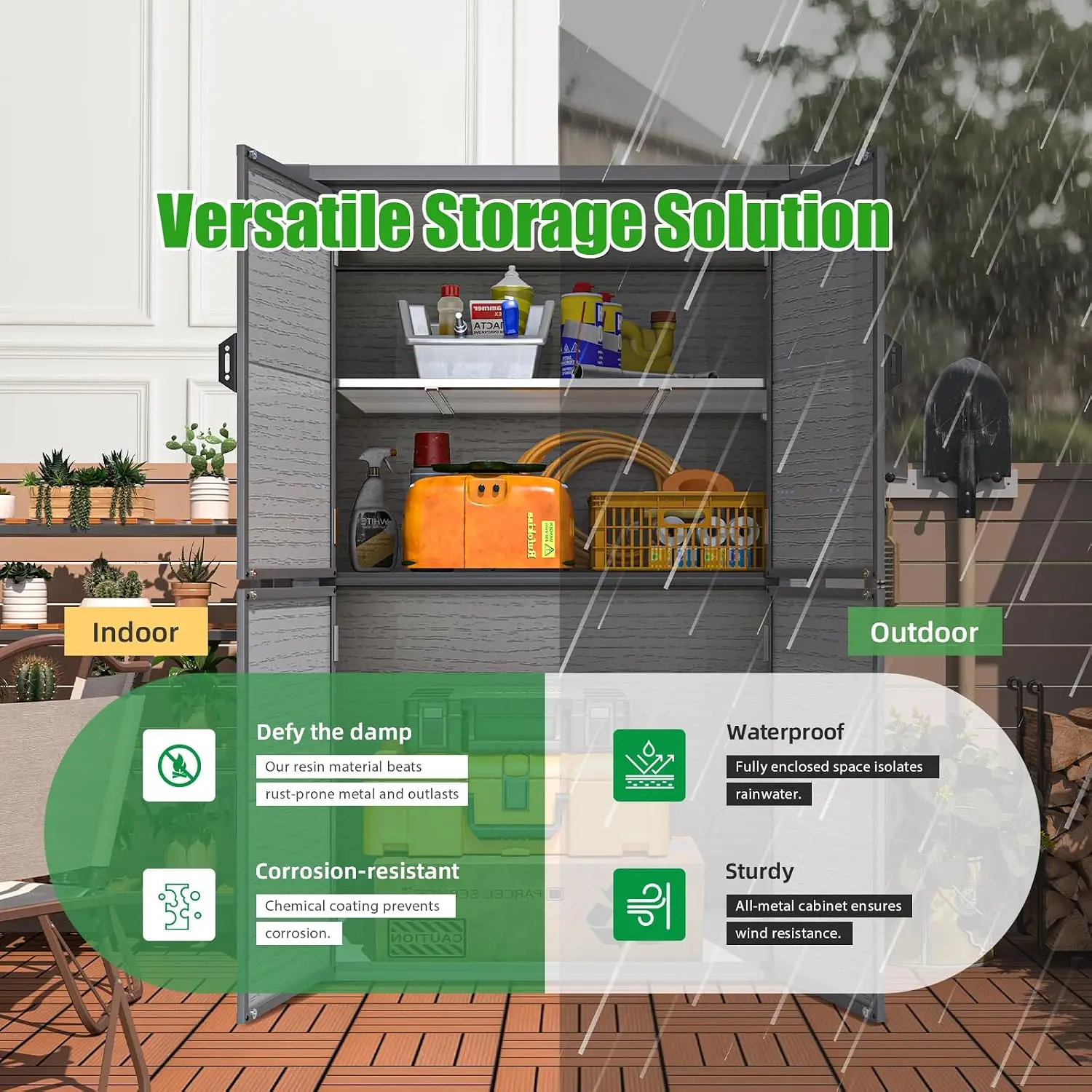 Outdoor Storage Cabinet Tall Vertical Resin Floor Standing 58 Cu.Ft, Customized